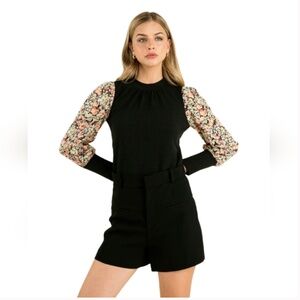 THML Black Blouse Top with Floral Long Sleeves Size Extra Small XS